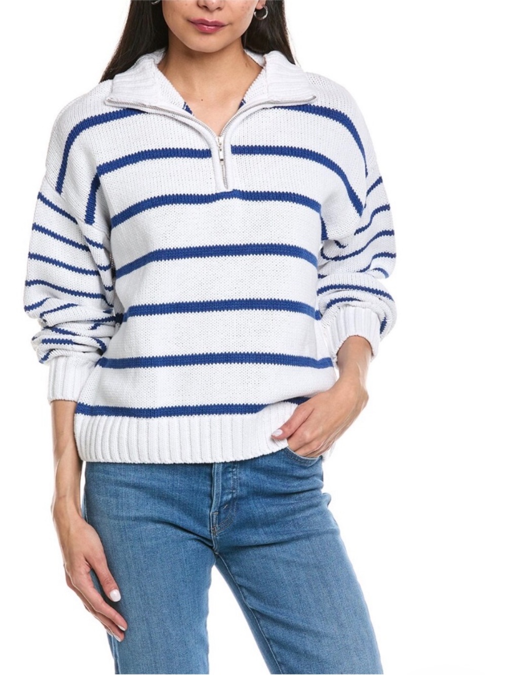 Splendid Striped Half‑Zip Sweater